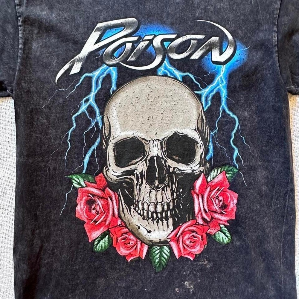 Poison Original Tshirt Mens Size Small Distress Black‎ Graphic Tee Metal Band